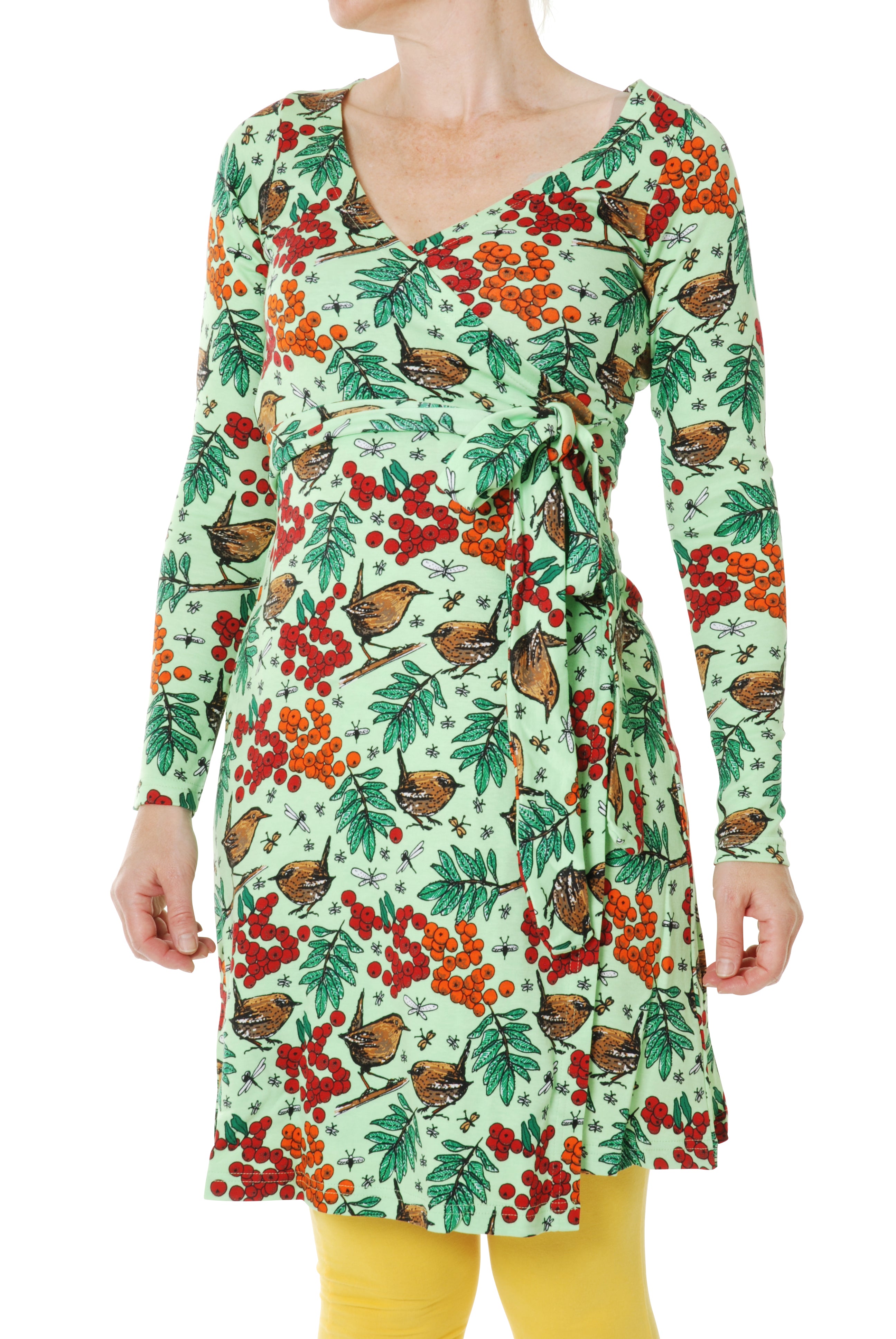 DUNS organic cotton ADULT wrap dress ROWANBERRY/GREEN